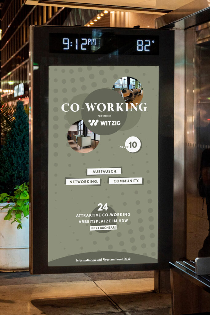 Digitales Werbeplakat für Coworking in einer Stele – Grafikdesign von Marco Pendt