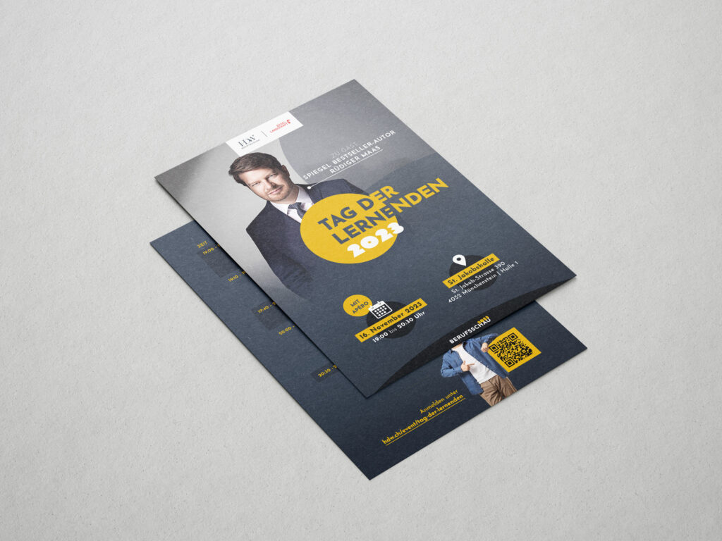 Flyer mit Porträtfoto und gelben Akzenten, Mockup – Grafikdesign von Marco Pendt