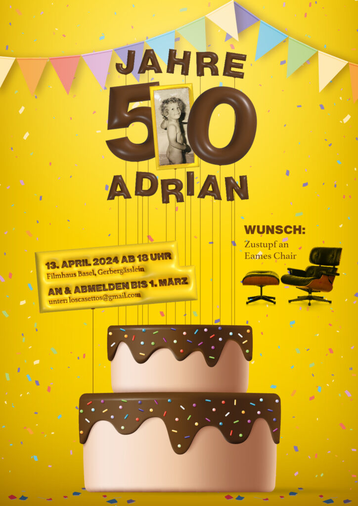 Plakat zum 50. Geburtstag mit Torte auf gelbem Grund – Grafikdesign von Marco Pendt